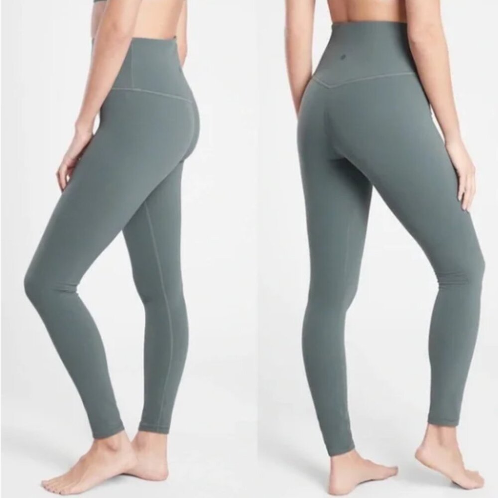 ATHLETA I Green Gray Ultra High Rise Elation 7/8 Cropped Tights Leggings, S